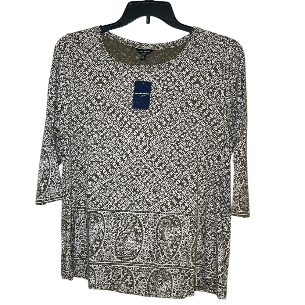 Lucky Brand army green with white print Top sz 1X